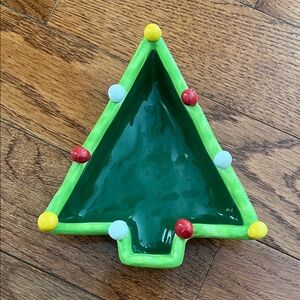 cbk 6.5" Tall Contemporary Christmas Tree Candy Trinket Dish, Ball Ornament Trim